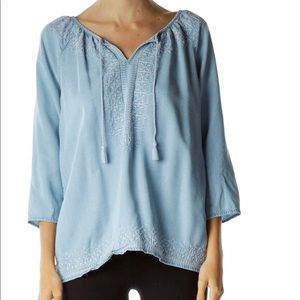 J.Jill Denim Embroidered Blouse
